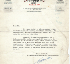 Letter Wilkinson Sword